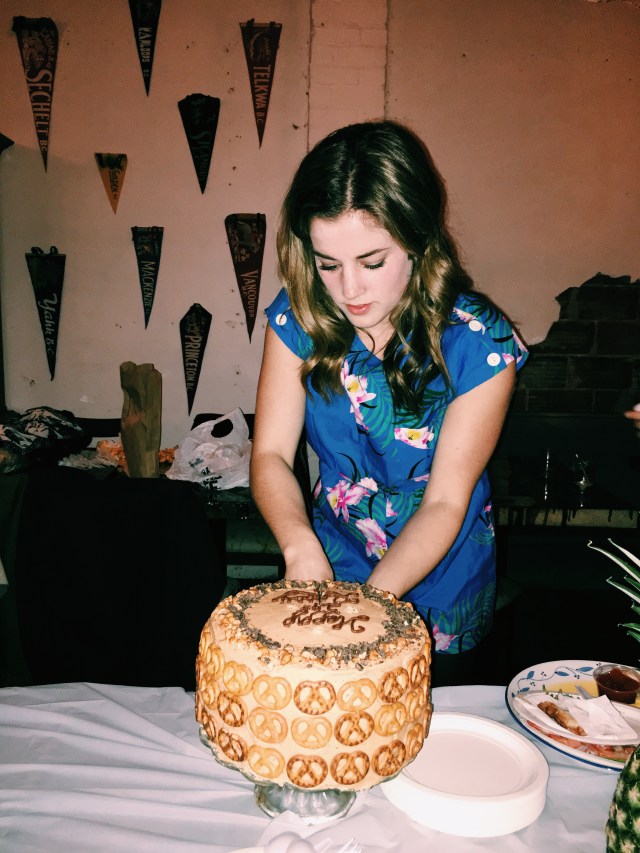 Chocolate Pretzel Peanut Butter Layer Cake | Blue Owl Treats